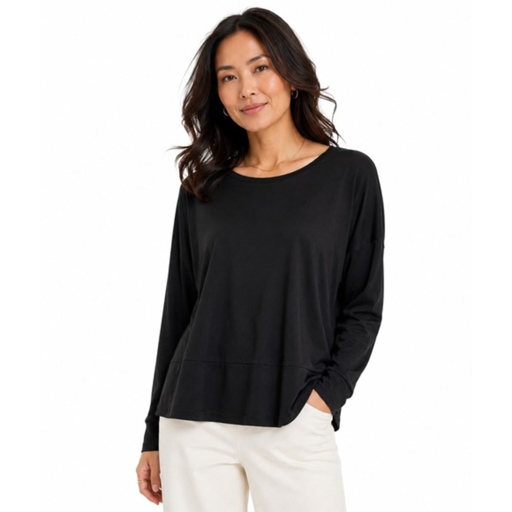 LOFT Black Long Sleeve Boat Neck Top Dropped Shoulder XS Lagenlook 84-27